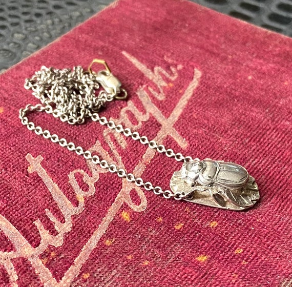 Vintage Silver Scarab Beetle Charm Necklace Talis… - image 3