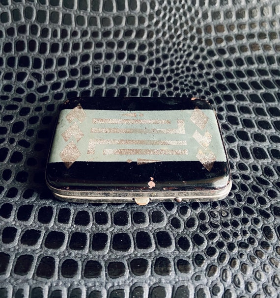 Antique Art Deco Black Green Silver Metal Cigaret… - image 2