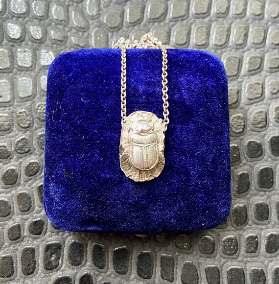 Vintage Silver Scarab Beetle Charm Necklace Talis… - image 1