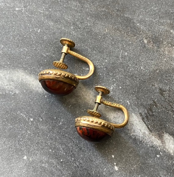 Antique Victorian Gold Filled Dark Red Brown Oval… - image 4