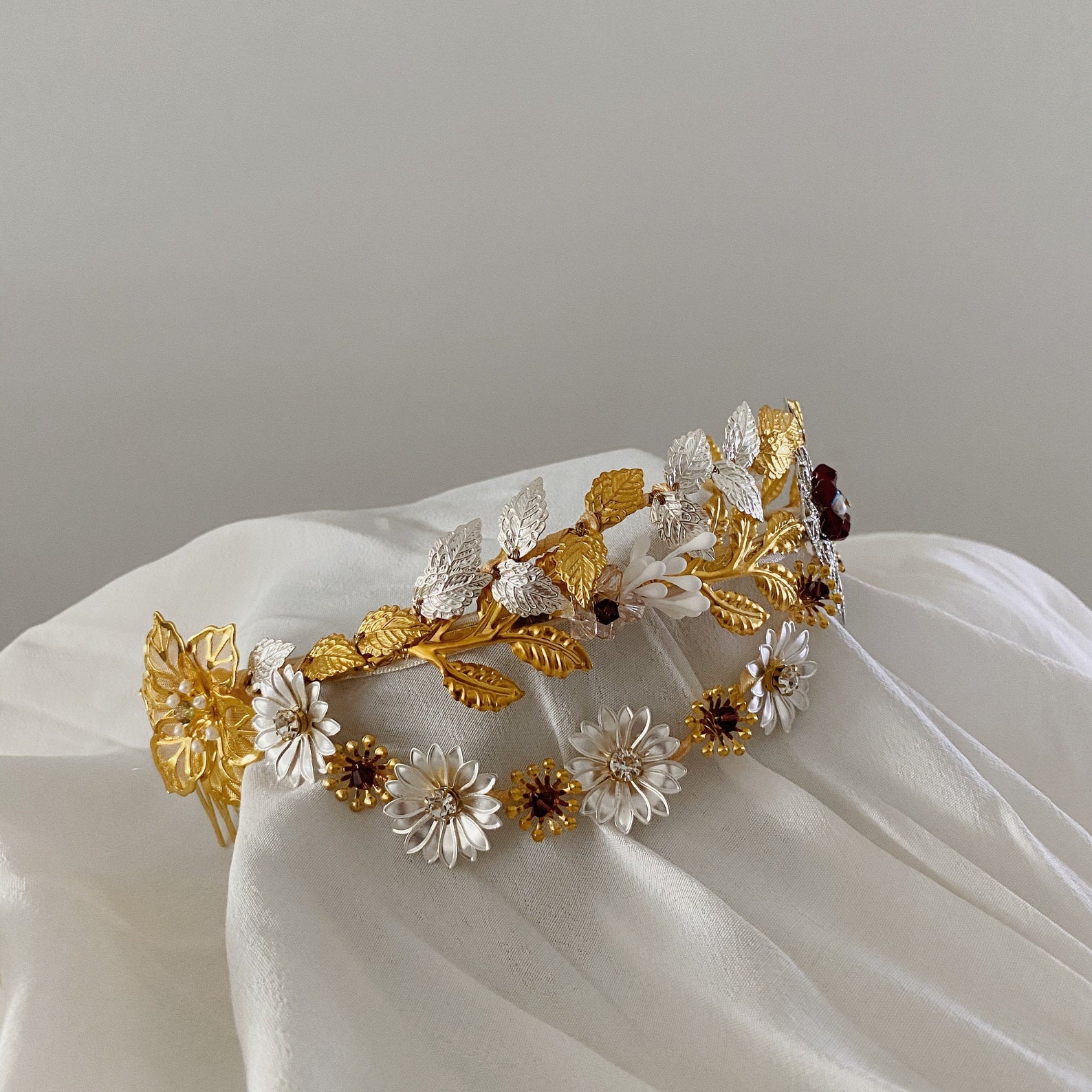 Tiara Metal Leaves Bridal Tiara Tiara Flowers Metal Jewel Etsy