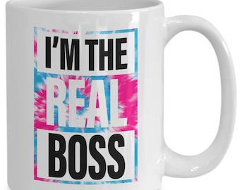 Funny I'm the Real Boss Mug Coffee Cup, Single Mom, Mother, Executive Administrative Assistant, Employee, Co-Worker
