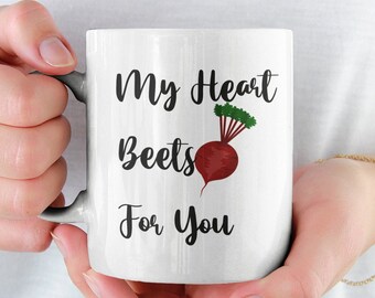 Valentine Anniversary My Heart Beets for You Mug Coffee Cup, Beats, Love, Gift Idea, 11oz or 15oz White Ceramic