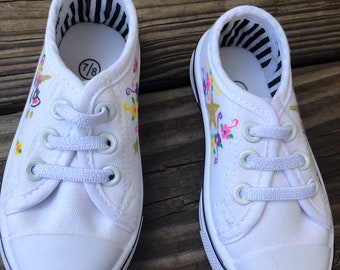Hand painted toddler canvas shoes - unicorns, flowers and stars