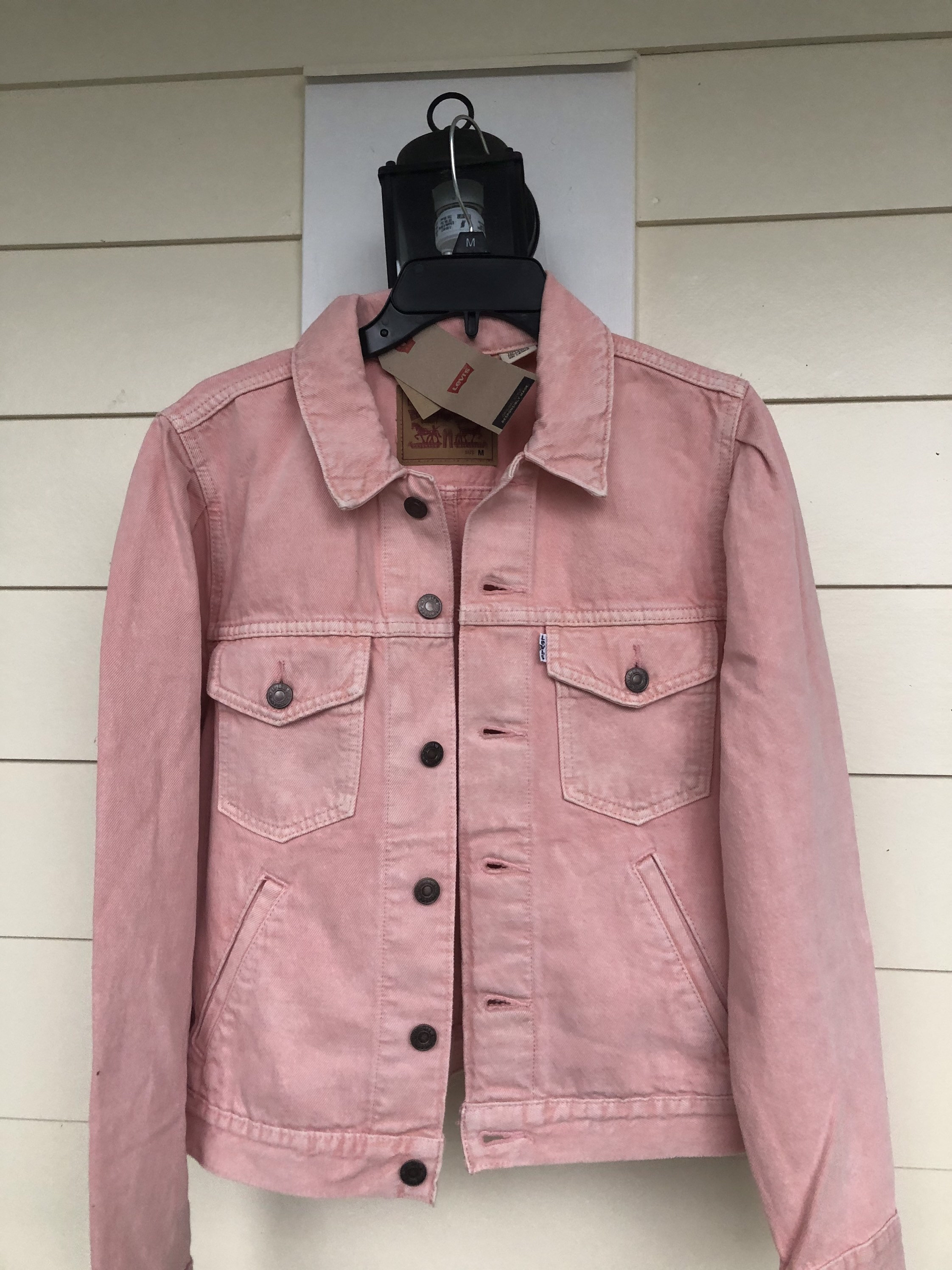 Pink Levis jacket with sun and moon painted on the back Etsy