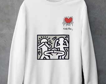 Vintage Keith Haring Sweatshirt: Retro Street Art Graphic, Unisex Crewneck Jumper Streetwear Designs Trendy style tees hoodie and t-shirt