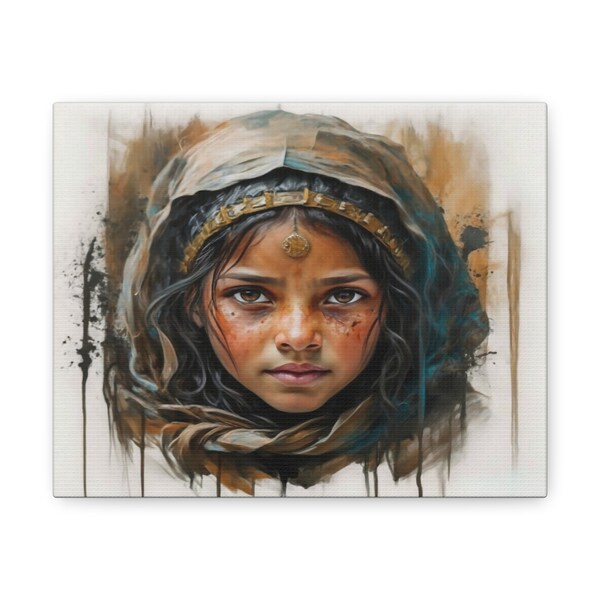 Jeune fille noble touareg du Sahara - Œuvre d'art captivante pour votre espace - Portrait nomade du Sahara sur toile - Pièce de décoration unique et intemporelle