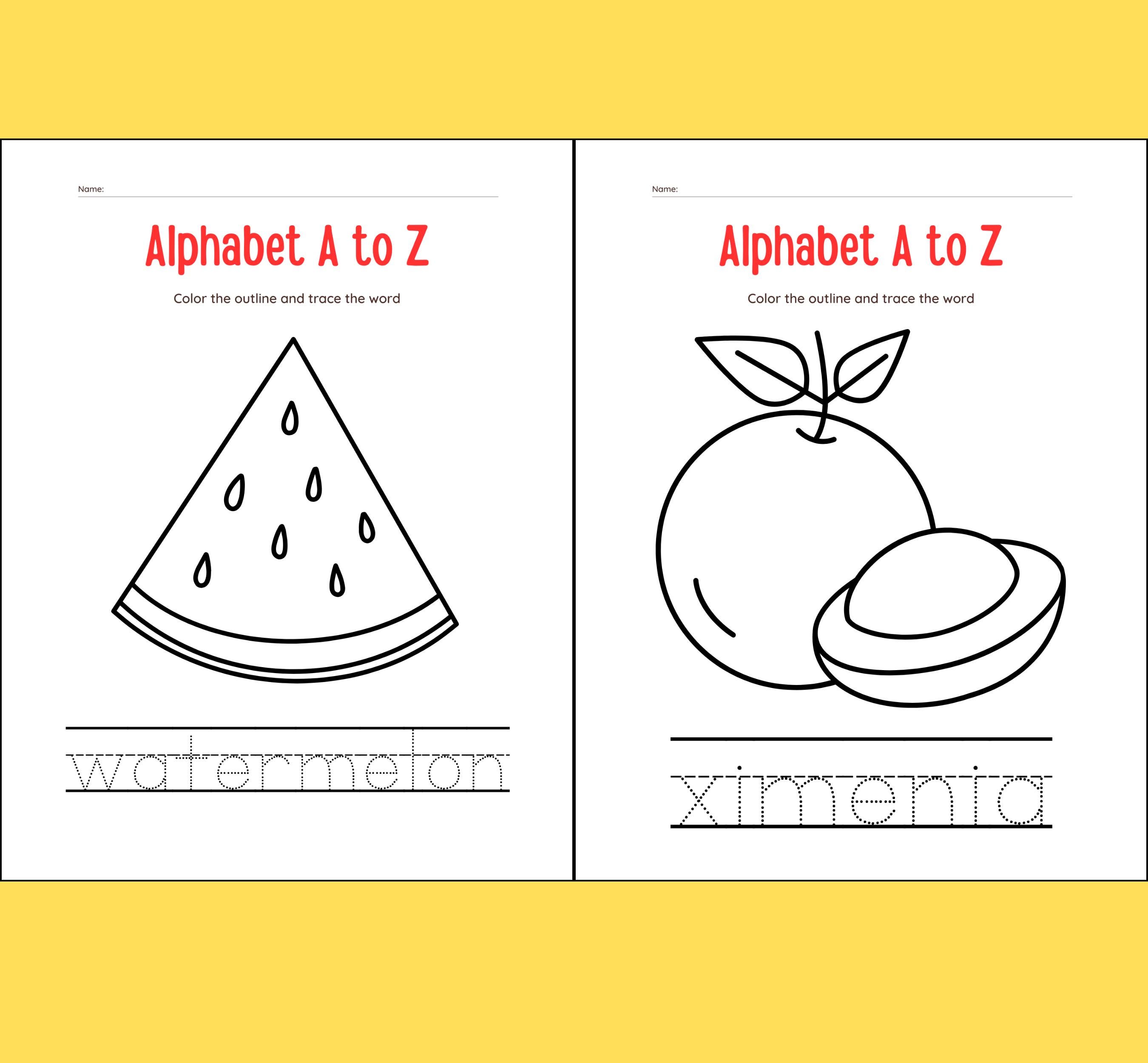 Alphabet Tracing Coloring Pages: Kids Educational Activity (digital ...
