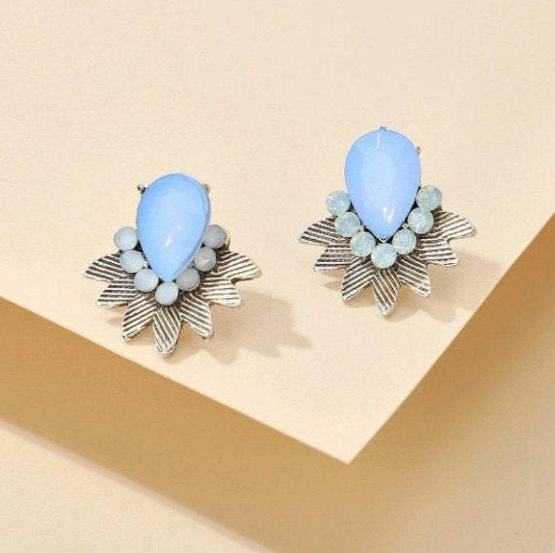 wedding earrings Silver Cluster Earrings Vintage Cluster Earrings Light Blue Cluster Earrings Cluster Earrings
