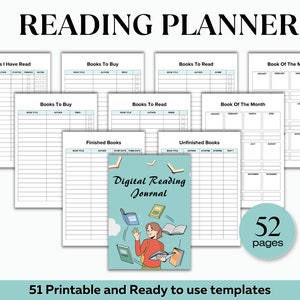 Book Reading planner bundle printable, Reading planner 2024, printable reading challenge,Monthly Reading journal minimal, instant download