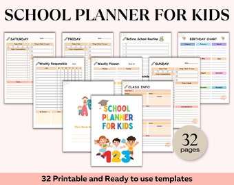 School Planner for Kids, adhd Study planner for kids, School Calendar, Homework, Chores, After before school checklist, Planner for Kids