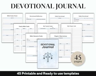 Diario devocional imprimible, Diario devocional diario, Plantilla de estudio bíblico digital, Diario de oración cristiana, Devocional de mujeres de fe