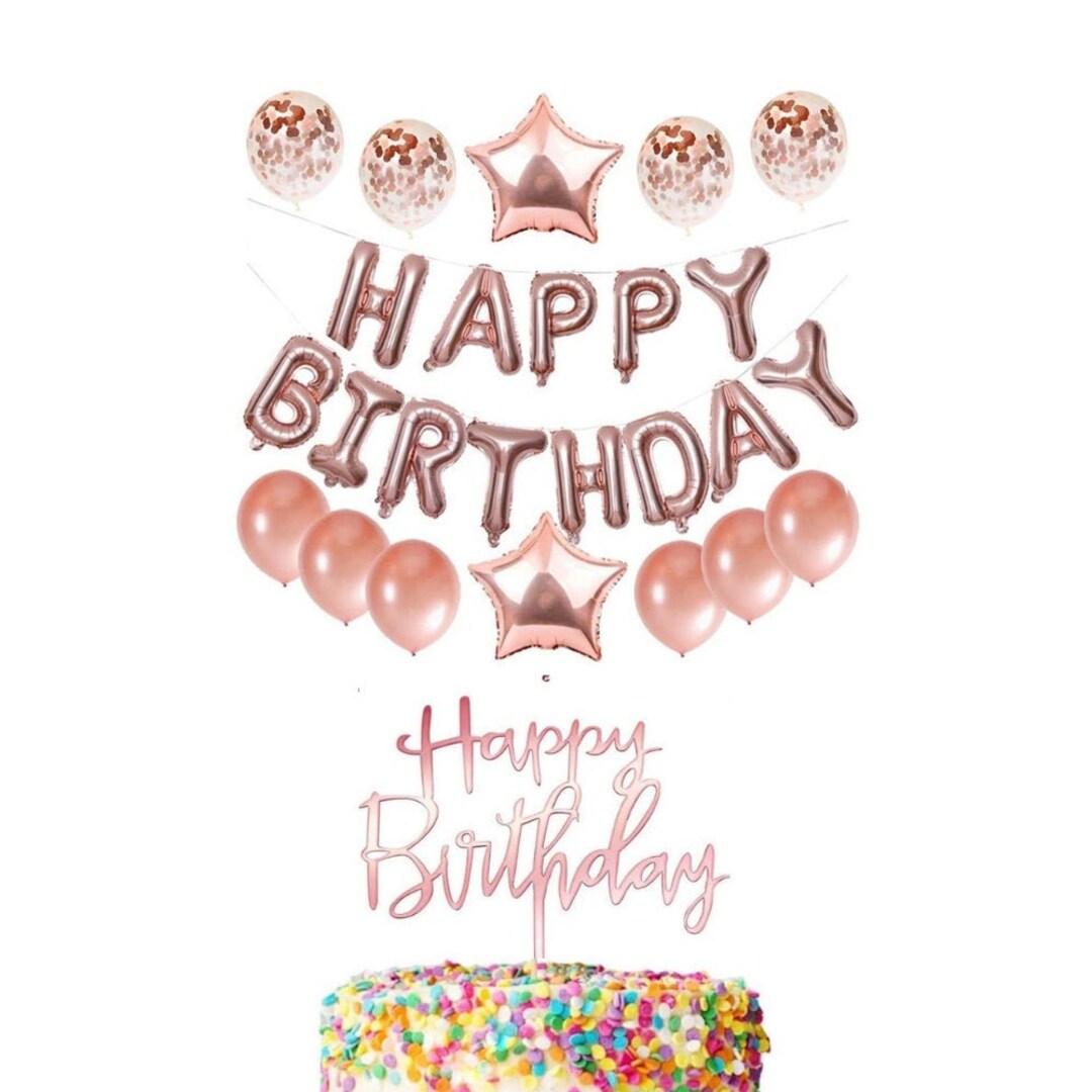 Magnolia Happy Birthday Rose Gold Balloons & Cake Topper 2 Pcs 18 Star ...