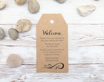 Hospitality Welcome Gift Tags, Printed for your beach house, lakehouse guest wine tags, welcome note tags for surfing holiday guests