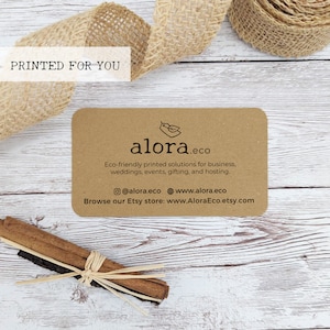 50 Carte de visite avec logo avec coins arrondis, carte kraft recyclée, impression avec votre logo au centre, cartes de visite écologiques, 9 x 5 cm