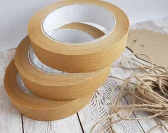 3 Rolls 24mm Self-adhesive Paper tape,  Recycled Brown Sticky tape, Recyclable, Picture Framing, Masking, Packing, Eco-friendly vegan tape