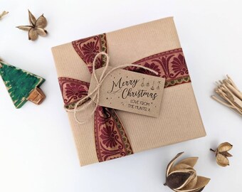 30 Personalised Christmas Gift tags, Kraft card tags, Merry Christmas bauble design labels, your family names, Christmas gift box tags