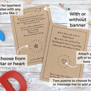 A6 Printed teacher poem cards, end of year class gift, for handmade pocket hug, attach your own heart or star, pocket heart token LONG poem
