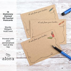 15 Personalised Teacher postcards, printed with school stationery theme, A6 recycled notecards, pupil praise note, any text and name