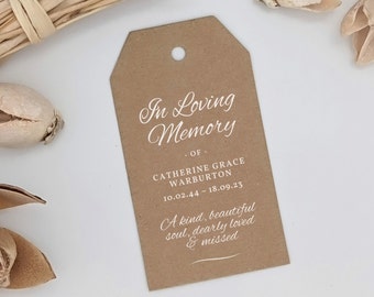 Personalised Memorial swing tags, printed with loved one's name, In loving memory gift tags, for funeral or memorial service, guest favours