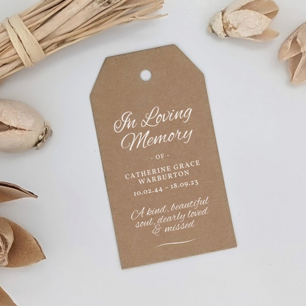 Etiquetas de swing conmemorativas personalizadas, impresas con el nombre de un ser querido, etiquetas de regalo en memoria amorosa, para funeral o servicio conmemorativo, favores de invitados