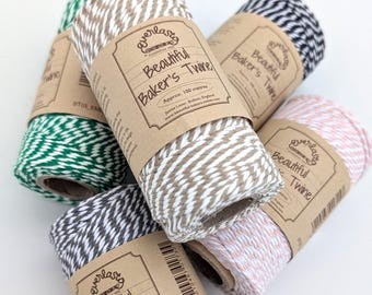 100m Original Bakers Twine Spool, two-tone colours, macrame cotton twine, Beautiful Bakers Twine in choice of colours, 100% cotton cord