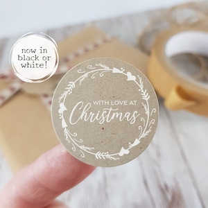 30 gerecyclede kerststickers, ronde etiketten van 37 mm, met liefde voor Kerstmis, kransontwerplabels, voor kerstcadeaus, zoete kegels, enveloppen