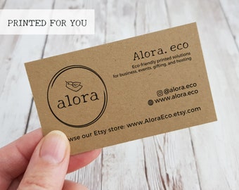 Black on brown business cards, recycled kraft card, printed with your logo on the left, fully customised, eco-friendly calling card, 9x5cm