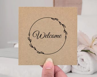 10 Guest Welcome Cards, Printed for your wedding or rental property, 4" rustic cards to welcome your guests, Light leaves design black print