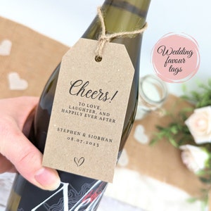 30 Wedding wine bottle tags, printed with your names and date, Cheers! To love, laughter, and happily ever after, for your wedding guests