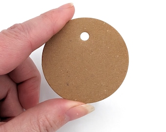 Small round blank tags, 50mm diameter, recycled circle hang tags with punched hole, small round card swing tags for crafts or business