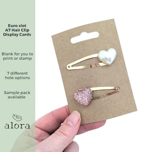 Cartões de exibição de grampos de cabelo em branco Euro slot, cartões de suporte kraft reciclado A7, com furos perfurados, cartões de exibição de slides de laço de cabelo, para exposição em loja
