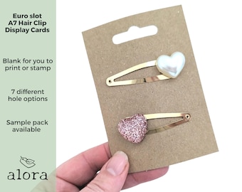 Blank Euro slot hair clip display cards, A7 recycled kraft backing cards, with punched holes, hair bow slide display cards, for shop display