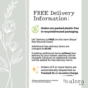 May include: Free delivery information for orders. Orders are packed plastic-free in recycled or reused packaging. UK delivery is free on this item. Additional free delivery items are charged at &pound;0.00. Orders of 3 or more items are automatically dispatched as tracked 24 at no extra charge. Please see delivery fees at checkout for international shipping.