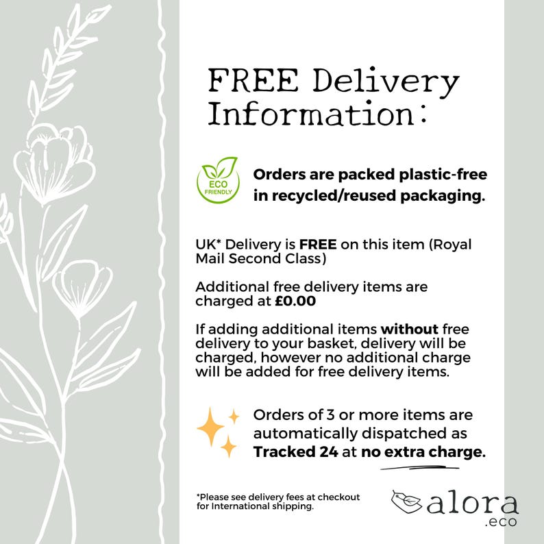 May include: Free delivery information for orders. Orders are packed plastic-free in recycled or reused packaging. UK delivery is free on this item. Additional free delivery items are charged at &pound;0.00. Orders of 3 or more items are automatically dispatched as tracked 24 at no extra charge. Please see delivery fees at checkout for international shipping.