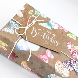 Etiquetas de regalo de feliz cumpleaños, etiquetas de cartón kraft reciclado con impresión blanca, para regalos y obsequios, etiquetas de regalo estilo etiqueta de equipaje rústica unisex