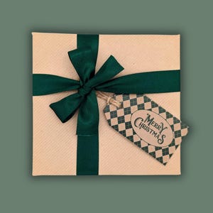Groene Argyle kerstcadeaulabels, gerecyclede kraftcadeaulabels voor rustieke kerstcadeaus, milieuvriendelijke rustieke kerstkaartlabels