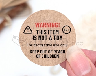 60 NOT A TOY warning labels, round sticky labels for decorative products and collectibles, 37mm safety label for over 14s grey area products