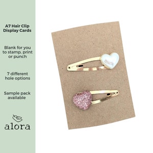 Tarjetas de exhibición de pinzas para el cabello en blanco, tarjetas de respaldo kraft reciclado A7, con agujeros perforados, tarjetas de exhibición de diapositivas de moños para el cabello, para sus moños para el cabello hechos a mano