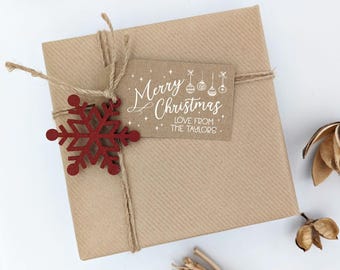 30 Personalised Christmas Gift tags, Kraft card tags, Merry Christmas bauble design labels, your family names, Christmas gift box tags