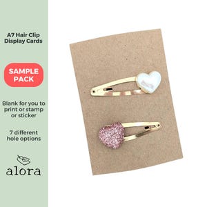 Tarjetas de exhibición de pinzas para el cabello de MUESTRA en blanco, tarjeta de respaldo kraft reciclado A7, con agujeros perforados, tarjetas de exhibición de diapositivas de moños para el cabello, para exhibición en tiendas