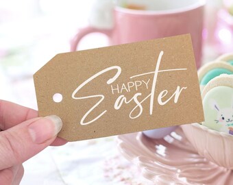 Easter cross gift tags, Recycled Happy Easter labels, Christian Easter gift labels, Religious Easter gift tags, white print on brown, 5x9cm