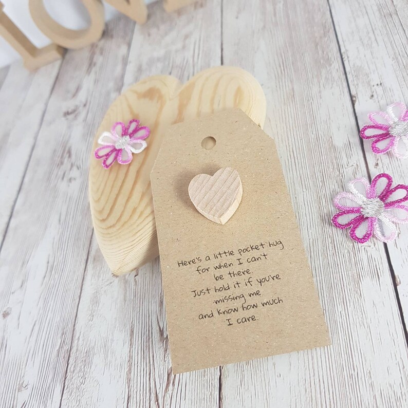 Tiny wooden pocket hug tag with poem recycled kraft card Etsy