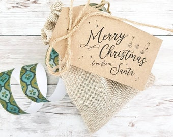 From Santa Christmas Gift tags, Secret Santa gift tags, 5x9cm Kraft card tags, Merry Christmas baubles design, Kris Kringle present labels