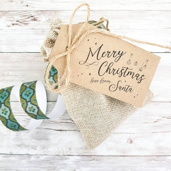 From Santa Christmas Gift tags, Secret Santa gift tags, 5x9cm Kraft card tags, Merry Christmas baubles design, Kris Kringle present labels