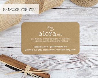 200 Logo business cards with rounded corners, recycled kraft card, printed with your logo central, eco-friendly calling cards, 9x5cm