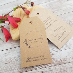 30 o 50 etichette adesive con logo bifacciale, aggiungi i tuoi social, etichette appese in carta kraft con ritratto, per piccole imprese e venditori Etsy, etichette di cura fatte a mano