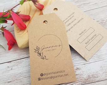 30 Double-sided logo swing tags, add your socials, choice of lengths, portrait kraft card tags, thank you for your order, for small business