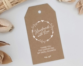 30 Handmade with love swing tags, Thank you for supporting my small business, for small biz owners and Etsy sellers, pop-up shops, 5x9cm
