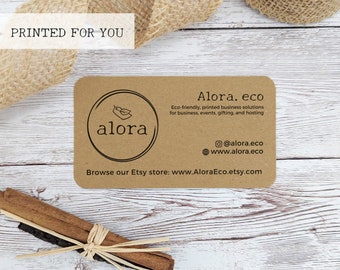 Black on brown business cards with round corners, recycled kraft card, printed with your logo on left, eco-friendly calling cards, 9x5cm